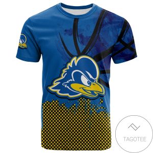 Delaware Blue Hens All Over Print T-shirt Men’s Basketball Net Grunge Pattern – NCAA