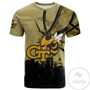 Georgia Tech Yellow Jackets All Over Print T-shirt Men’s Basketball Net Grunge Pattern – NCAA