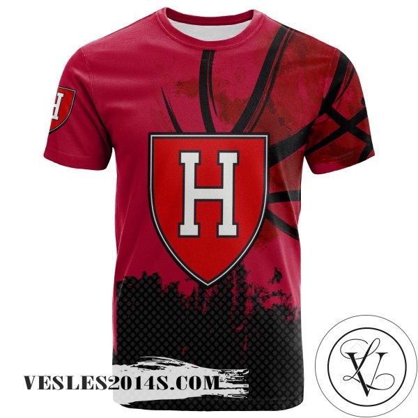 Harvard Crimson All Over Print T-shirt Men’s Basketball Net Grunge Pattern – NCAA