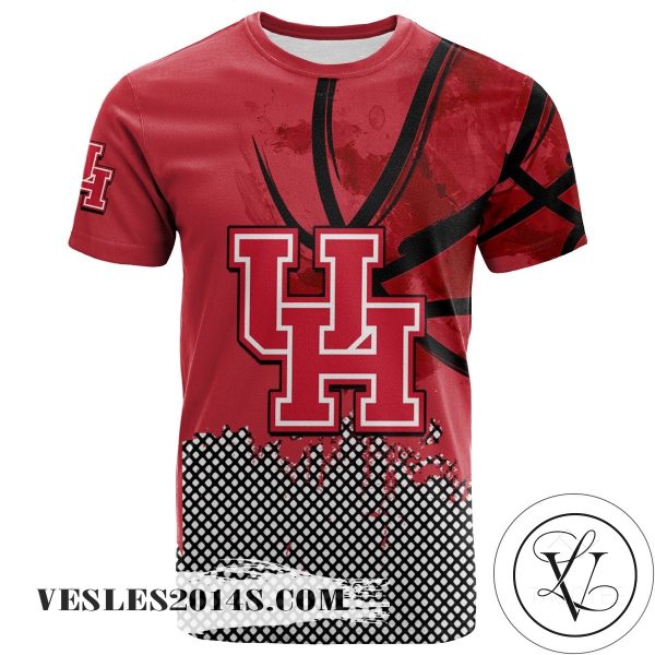 Houston Cougars All Over Print T-shirt Men’s Basketball Net Grunge Pattern – NCAA