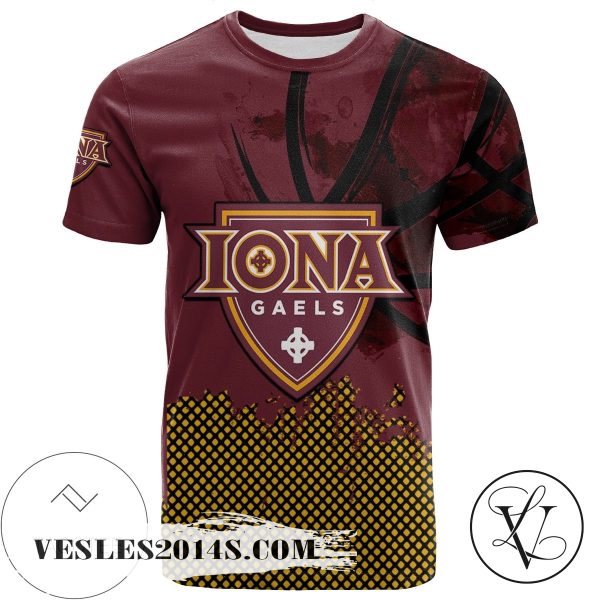 Iona Gaels All Over Print T-shirt Men’s Basketball Net Grunge Pattern – NCAA