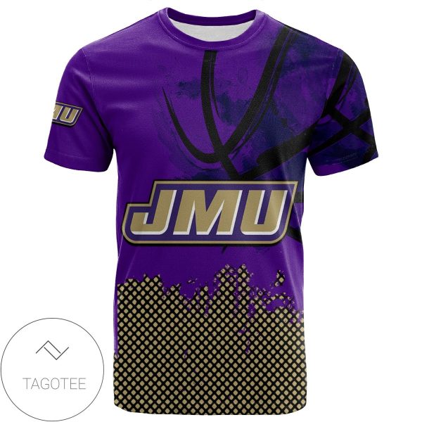 James Madison Dukes All Over Print T-shirt Men’s Basketball Net Grunge Pattern – NCAA