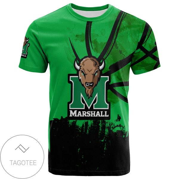 Marshall Thundering Herd All Over Print T-shirt Men’s Basketball Net Grunge Pattern – NCAA