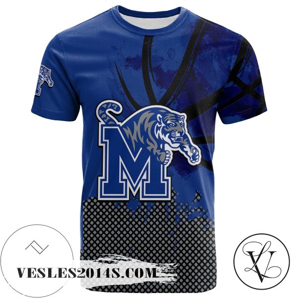 Memphis Tigers All Over Print T-shirt Men’s Basketball Net Grunge Pattern – NCAA