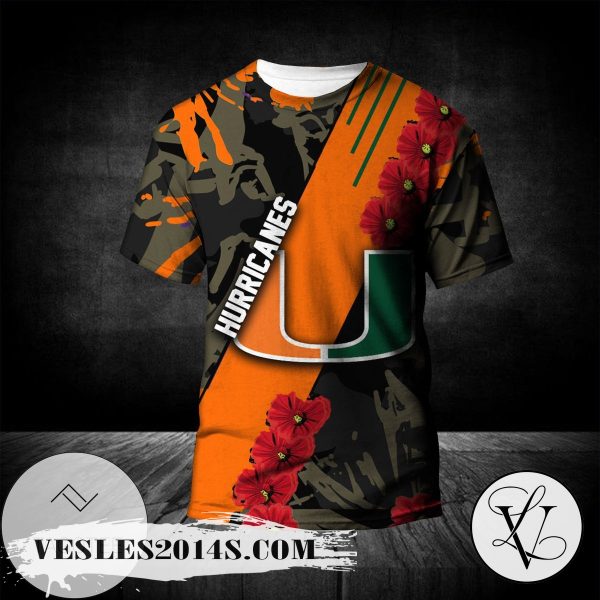 Miami Hurricanes All Over Print T-shirt Sport Style Keep Go On  – NCAA