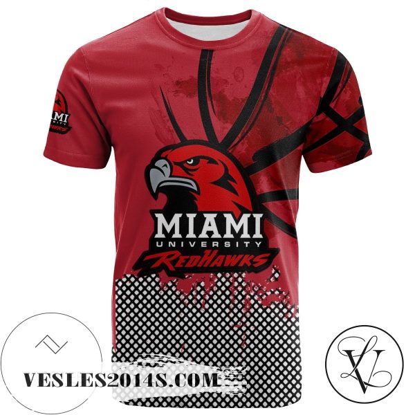 Miami RedHawks All Over Print T-shirt Men’s Basketball Net Grunge Pattern – NCAA