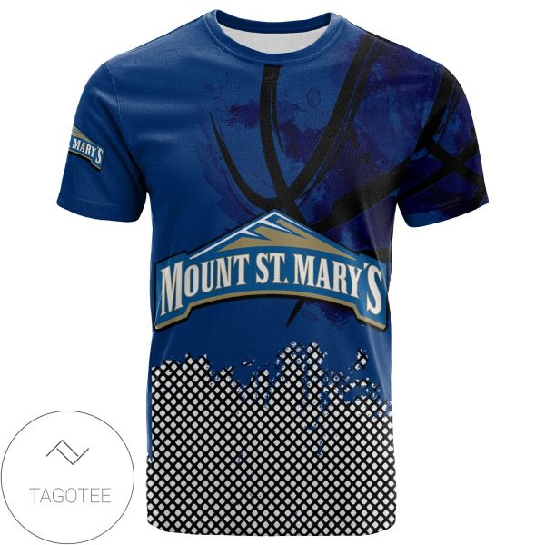 Mount St. Mary’s Mountaineers All Over Print T-shirt Men’s Basketball Net Grunge Pattern – NCAA