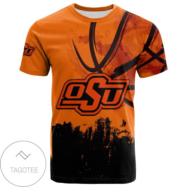 Oklahoma State Cowboys All Over Print T-shirt Men’s Basketball Net Grunge Pattern – NCAA