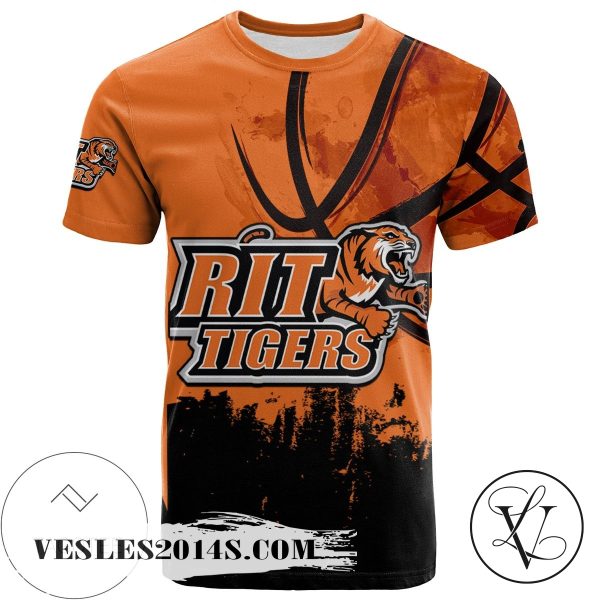 RIT Tigers All Over Print T-shirt Men’s Basketball Net Grunge Pattern – NCAA