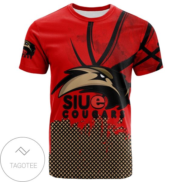 SIU Edwardsville Cougars All Over Print T-shirt Men’s Basketball Net Grunge Pattern – NCAA