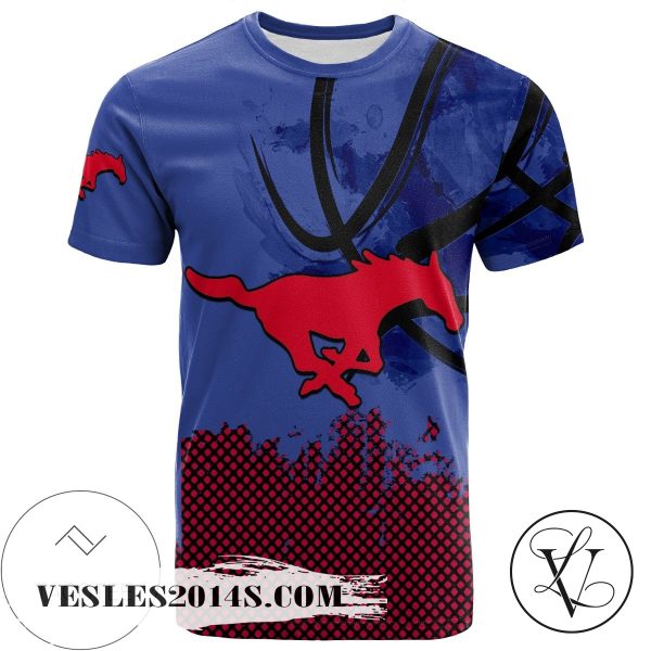 SMU Mustangs All Over Print T-shirt Men’s Basketball Net Grunge Pattern – NCAA