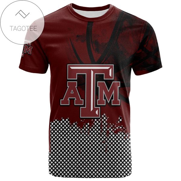 Texas A&M Aggies All Over Print T-shirt Men’s Basketball Net Grunge Pattern – NCAA