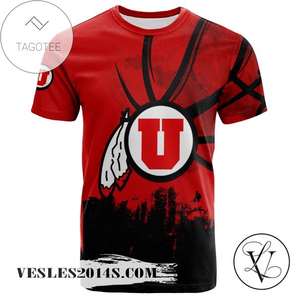 Utah Utes All Over Print T-shirt Men’s Basketball Net Grunge Pattern – NCAA