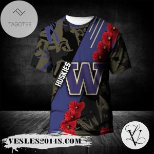 Washington Huskies All Over Print T-shirt Sport Style Keep Go On  – NCAA